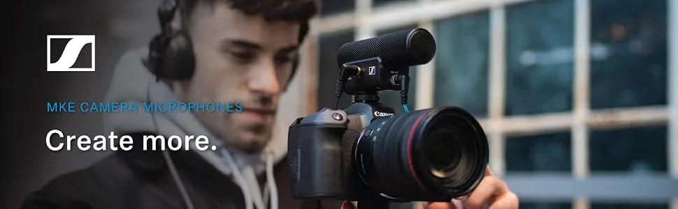 Sennheiser Professional MKE 400 Directional On-Camera Shotgun Microphone with 3.5mm TRS and TRRS Connectors for DSLR, Mirrorless & Mobile , Connects with Auxiliary - MKE 400