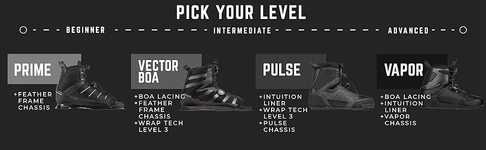 Radar Vector Boa Waterski Boot, Rear Feather Frame, Standard - Radar Waterski boot Skill level Beginner, intermediate to advanced