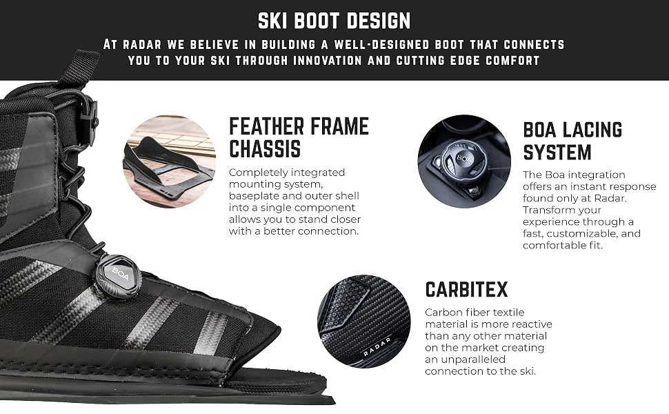 Radar Vector Boa Waterski Boot, Rear Feather Frame, Standard - Radar Waterski boot technology defined, vector boa