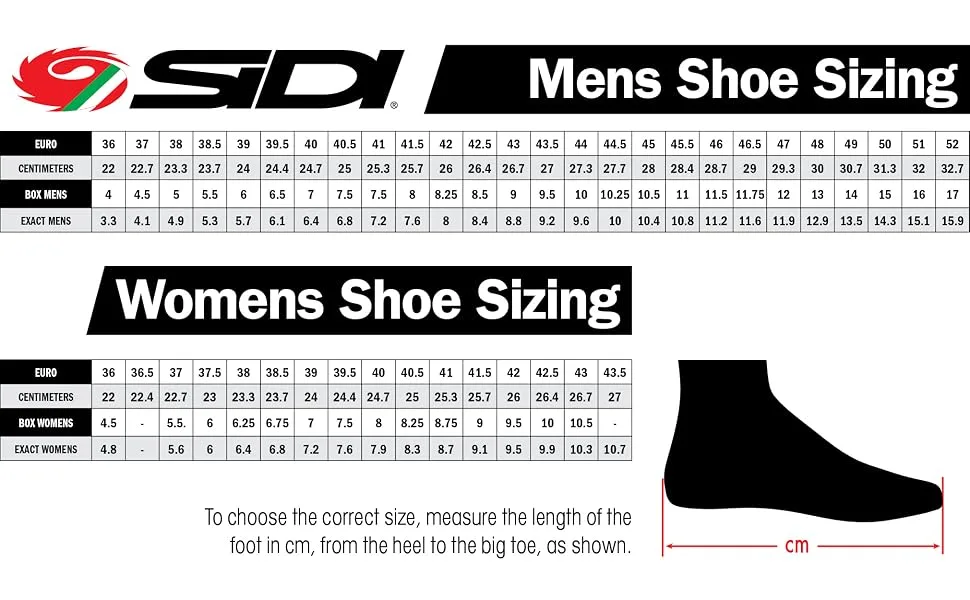 Sidi Trace 2 Mega MTB Shoes (Wide) 9 Wide Black/Black - Sidi Size Chart