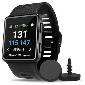 Shot Scope V3 GPS Golf Watch - Automatic Shot Tracking - F/M/B + Hazard Distances - Strokes Gained - iOS and Android Apps - 100+ Statistics, 36,000+ Pre-Loaded Worldwide Courses - No Subscriptions Black - Shot Scope V3 GPS Tracking Watch