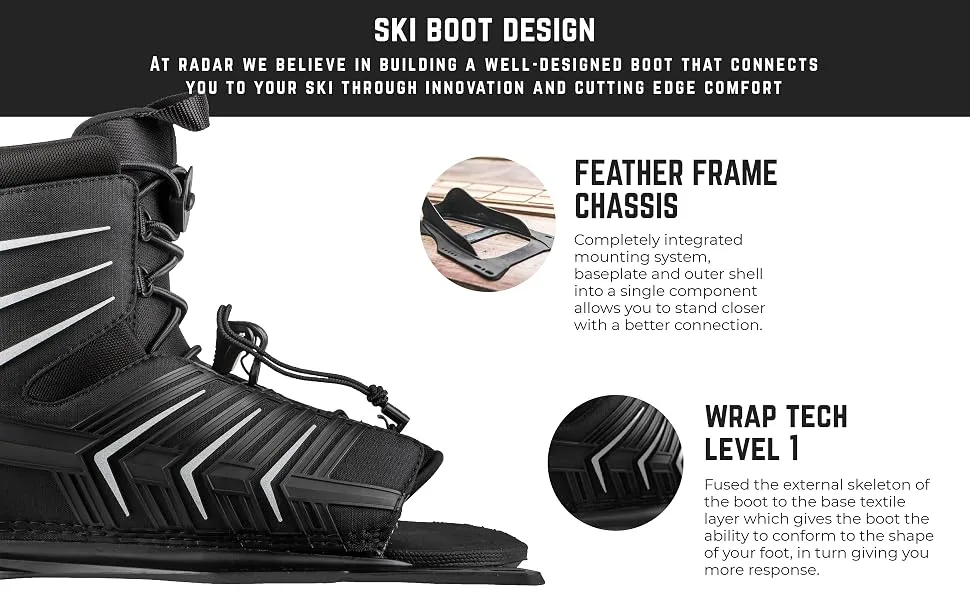 Radar Vector Waterski Boot, Front Feather Frame, X-Large - Radar Waterski boot technology defined, vector