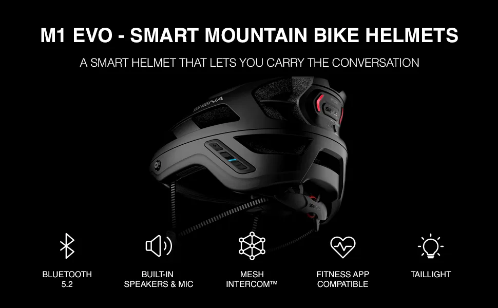 Sena M1/ M1 EVO Smart Bluetooth Communications Mountain Bike Helmet Matte Gray Large M1 EVO (2022) Helmet - M1 EVO Mountain Bike Helmet