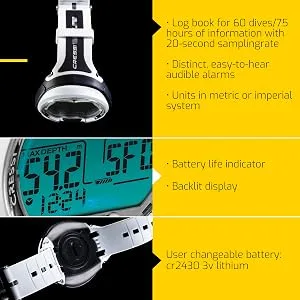 Cressi Leonardo Underwater Single Button Diving Computer, Created in Italy, Quality Since 1946 Black/grey - SCUBA DIVE COMPUTER, CRESSI COMPUTER