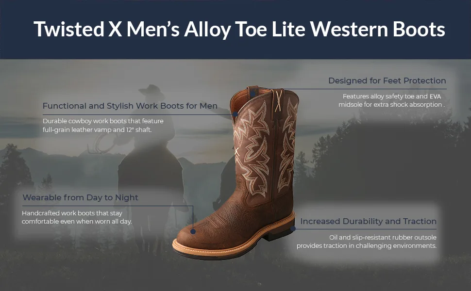 Twisted X Mens Alloy Toe Lite Western Boots - Casual Boots for Men 9 Wide Caiman Print & Bomber - wolverine work workhog wyhan you zasepy round