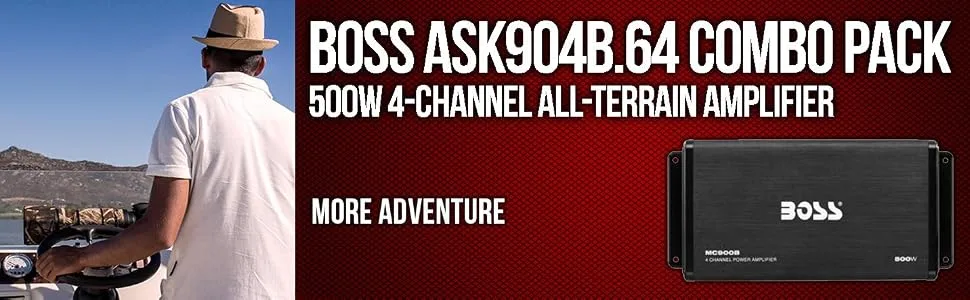 BOSS Audio Systems ASK904B.64 Marine Weatherproof Amplifier and Speaker Package - Full Range 500 Watt Amplifier With Bluetooth Remote, 6.5 Inch 180 Watt Full Range Speakers, No Receiver Needed, Black - product information 1