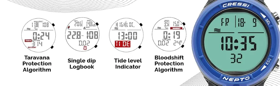 Cressi Nepto Freediving Watch Computer - Fully Customizable - Protection against Taravana risk - Logbook - Made in Italy Black - DIVE COMPUTER, SCUBA DIVING COMPUTER, CRESSI COMPUTER, BEST DIVE COMPUTER, BEST DIVING GEAR