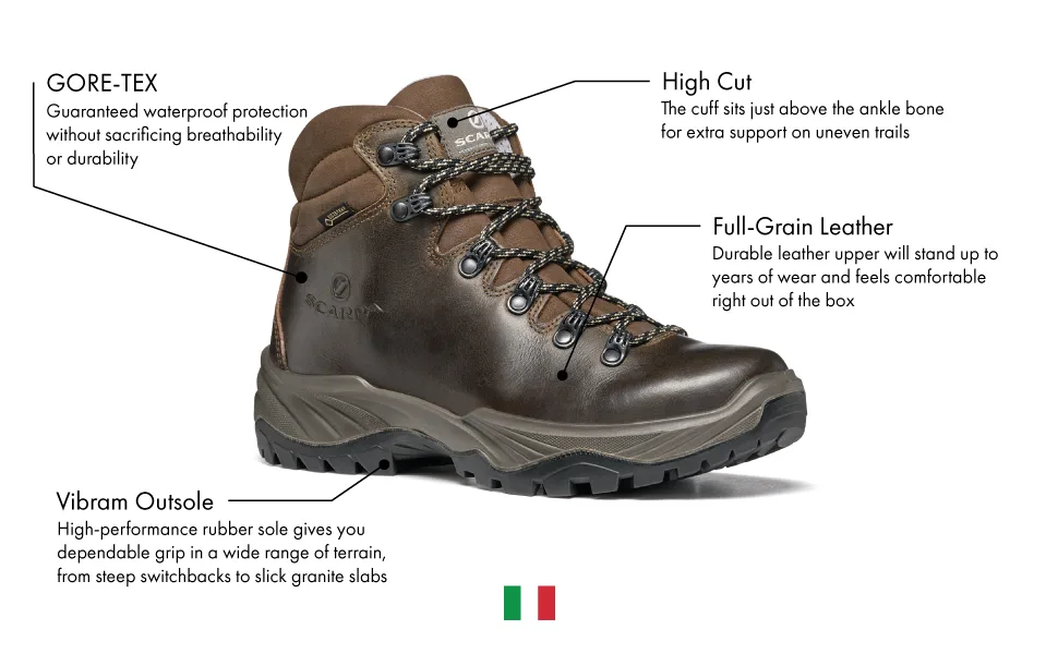 SCARPA Women's Terra GTX Waterproof Gore-Tex Boots for Hiking and Backpacking 8 Women/7 Men Brown - Call-outs