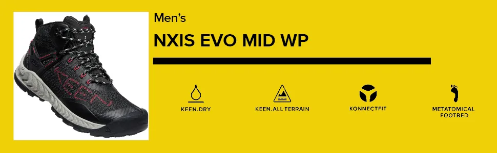 KEEN Men's Nxis Evo Mid Height Waterproof Hiking Boots 10 Black/Red Carpet - product information 9