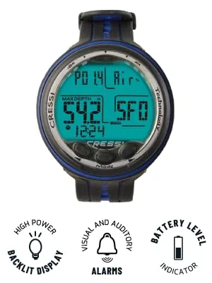 Cressi Scuba Diving Computer - 3 Dive Programs: AirNitroxGauge - Dual-mixture Gasses - Backlit Light, Logbook, Ascent Alarms | Giotto: made in Italy Black/Gray - SCUBA DIVE CONSOLE, DIVING CONSOLE, CRESSI CONSOLE, DIVE COMPUTER SCUBA DIVE COMPUTER