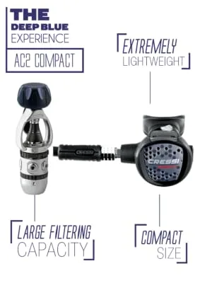 Cressi Intense Use Scuba Diving Regulator | Piston 1st Stage, Compact 2nd Stage | AC2/Compact: Made in Italy - SCUBA DIVING REGULATOR, CRESSI REGULATOR , SCUBA DIVING GEAR, SCUBA DIVING CRESSI GEAR