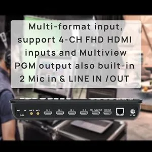 Cinetreak Mixer Mini Multi-Format Video Mixer Switcher 4 HDMI Inputs with USB 3.0 Video Capture PIP Chroma key Live Streaming Video Switcher - input and output