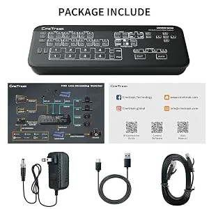 Cinetreak Mixer Mini Multi-Format Video Mixer Switcher 4 HDMI Inputs with USB 3.0 Video Capture PIP Chroma key Live Streaming Video Switcher - mixer mini package list