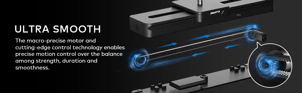Smartta SliderMini 2 Motorized Camera Slider. Ultra Smooth & Portable. App or Manual Button Control. Video/Time Lapses/Stop Motion/Loop Mode/Curve Mode. 20cm/8 Travel Length. Loading up to 33LB. - ultra smooth and stable