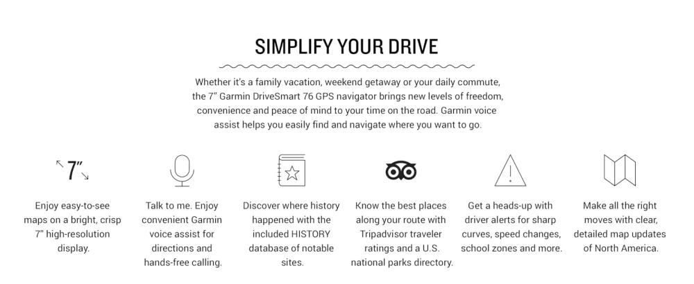 Garmin DriveSmart 76, 7-inch Car GPS Navigator with Bright, Crisp High-resolution Maps and Garmin Voice Assist 7 Inch Navigator - DriveSmart 76