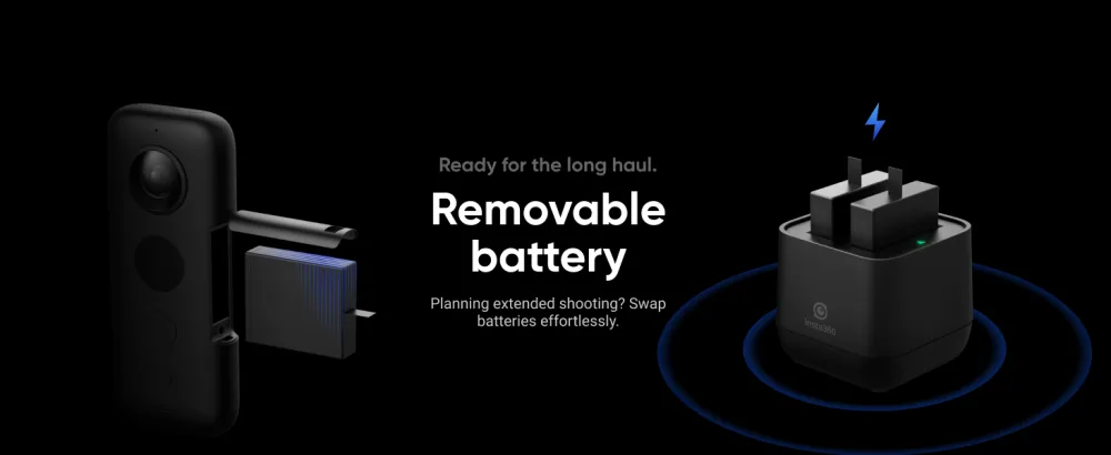 Insta360 ONE X Action Camera 360 Degree, 5.7K Video 18MP Photo, FlowState Stabilization, Real Time WiFi Transfer, Sports Video - Removable battery