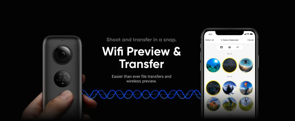 Insta360 ONE X Action Camera 360 Degree, 5.7K Video 18MP Photo, FlowState Stabilization, Real Time WiFi Transfer, Sports Video - Wifi Preview & Transfer