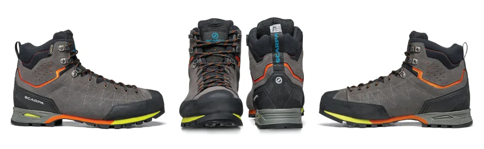 SCARPA Men's Zodiac Plus GTX Waterproof Gore-Tex Boots for Backpacking and Hiking 10.5 Shark/Orange - Slide