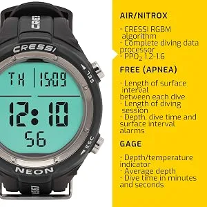 Cressi Underwater Diving Computer: Four Operative Modes with a Simple Interface - Neon: Created in Italy Black - neon dive computer
