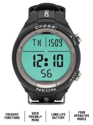Cressi Underwater Diving Computer: Four Operative Modes with a Simple Interface - Neon: Created in Italy Black - SCUBA DIVING COMPUTER, SCUBA DIVING WRIST COMPUTER, CRESSI COMPUTER, DIVE COMPUTER, DIVE CONSOLE