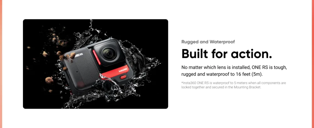 Insta360 ONE RS Twin Edition  Waterproof 4K 60fps Action Camera & 5.7K 360 Camera with Interchangeable Lenses, Stabilization, 48MP Photo, Active HDR, AI Editing Standalone - waterproof