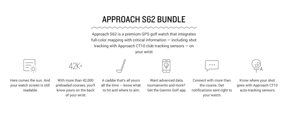 Garmin Approach S62, Premium Golf GPS Watch, Built-in Virtual Caddie Black Watch only - Garmin Approach S62