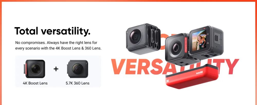 Insta360 ONE RS Twin Edition  Waterproof 4K 60fps Action Camera & 5.7K 360 Camera with Interchangeable Lenses, Stabilization, 48MP Photo, Active HDR, AI Editing Motorcycle Kit - Interchangeable Lens