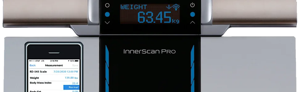 TANITA's RD-545 InnerScan PRO, FDA Cleared, World's Only Consumer Multi-Frequency, Segmental Body Composition Scale - RD 545 bluetooth phone app body composition measurements segmental
