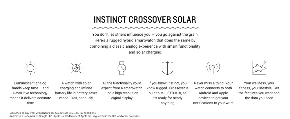 Garmin Instinct Crossover Solar, Rugged Hybrid Smartwatch with Solar Charging Capabilities, Analog Hands and Digital Display, Graphite Graphite Solar - Garmin Instinct Crossover Series