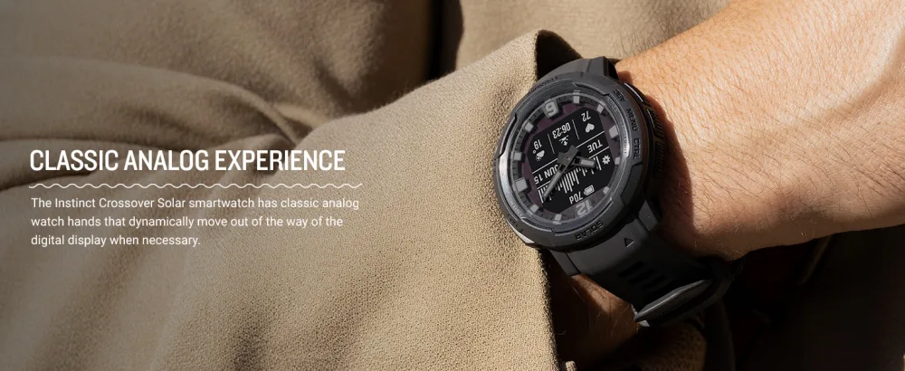 Garmin Instinct Crossover Solar, Rugged Hybrid Smartwatch with Solar Charging Capabilities, Analog Hands and Digital Display, Graphite Graphite Solar - Garmin Instinct Crossover Series