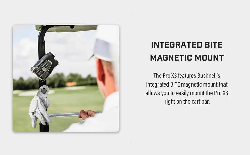 Bushnell Golf Pro X3 Golf Laser Rangefinder, Waterproof, Slope + Elements Compensation, Locking Slope Switch, Dual Display, Bite Magnet Mount - Bushnell Golf Pro X3