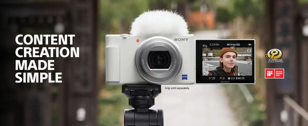 Sony ZV-1 Digital Camera for Content Creators, Vlogging and YouTube with Flip Screen, Built-in Microphone, 4K HDR Video, Touchscreen Display, Live Video Streaming, Webcam, Compact Camera only White - Content Creation Made Simple