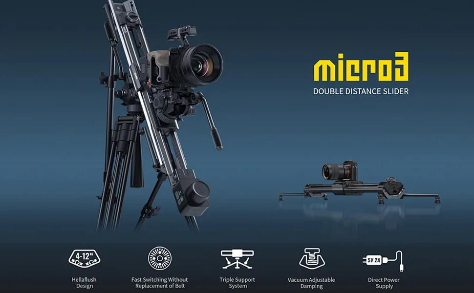Zeapon Micro 3 E1000 Motorized Double Distance Camera Slider, Travel Distance 42.13 inch Hellaflush Design 4KG-12KG Payload - Zeapon Micro3 Double Distance Camera Slider