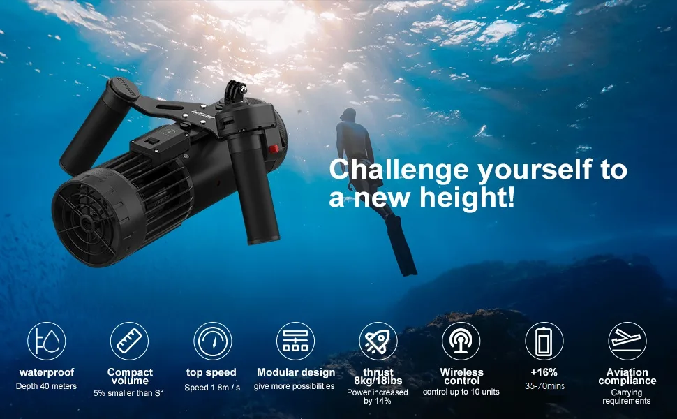 LEFEET Underwater Scooter S1 Pro with Action Camera Mount, Modular Sea Scooter, 40M Depth Rating for Diving, Snorkeling, Swimming - product information 19