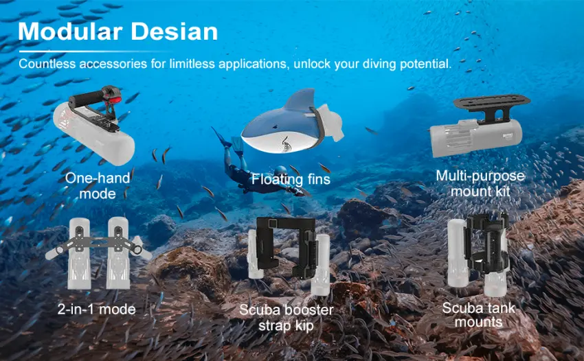 LEFEET Underwater Scooter S1 Pro with Action Camera Mount, Modular Sea Scooter, 40M Depth Rating for Diving, Snorkeling, Swimming - product information 25
