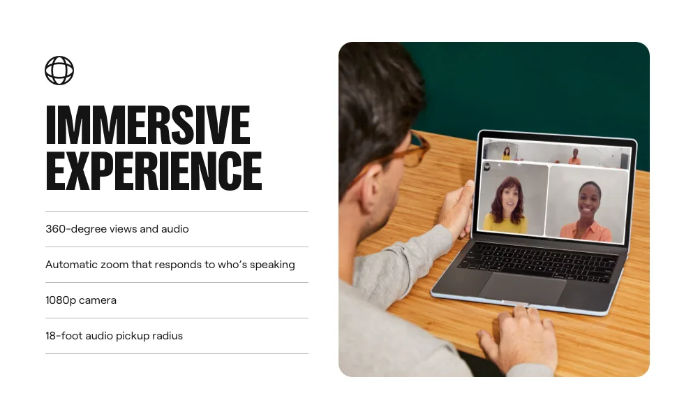 Meeting Owl Pro - 360-Degree, 1080p HD Smart Video Conference Camera, Microphone, and Speaker (Automatic Speaker Focus & Smart Zooming and Noise Equalizing) - Immersive Experience