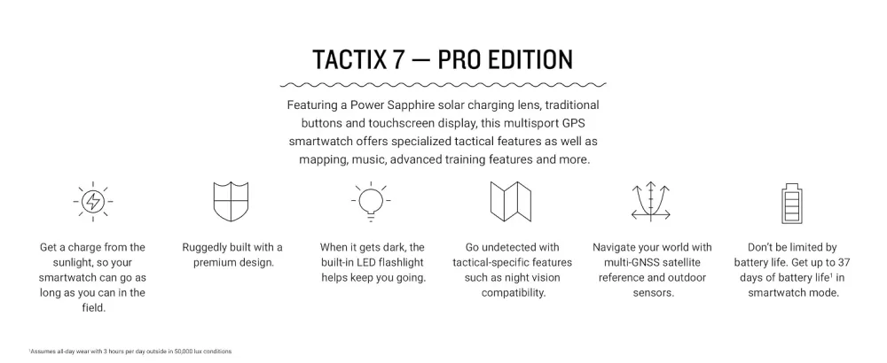Garmin tactix 7, Pro Edition, Ruggedly Built Tactical GPS Watch with Solar Charging Capabilities and Nylon Band - Garmin tactix 7 series