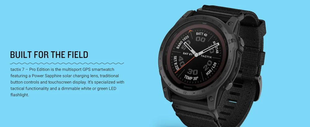 Garmin tactix 7, Pro Edition, Ruggedly Built Tactical GPS Watch with Solar Charging Capabilities and Nylon Band - Garmin tactix 7 series