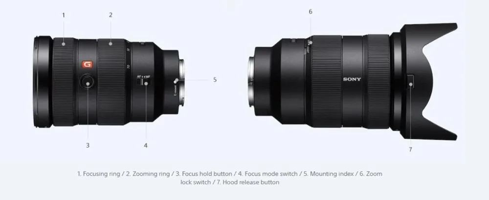 Sony SEL2470GM E-Mount Camera Lens: FE 24-70 mm F2.8 G Master Full Frame Standard Zoom Lens - lens controls