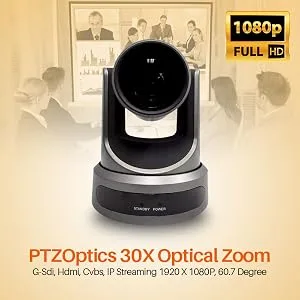 PTZOptics Live Streaming Cameras - PTZ Cameras with SDI, HDMI and IP Control + PoE (30X-SDI, Gray) 30X-SDI Gray - ndi camera