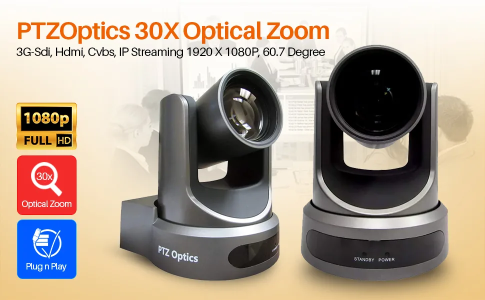 PTZOptics Live Streaming Cameras - PTZ Cameras with SDI, HDMI and IP Control + PoE (30X-SDI, Gray) 30X-SDI Gray - optical zoom lenses