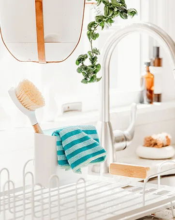Full Circle Sinksational Sink Drain Strainer & Stopper - 2 in 1 with Separate Plug - Gray - dish brush