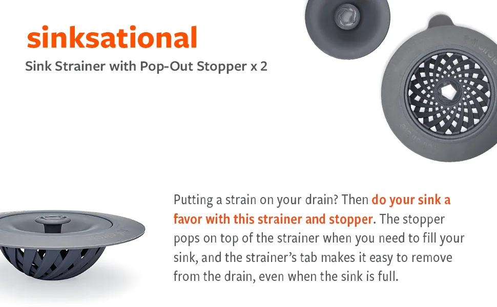 Full Circle Sinksational Sink Drain Strainer & Stopper - 2 in 1 with Separate Plug - Gray - sinksational