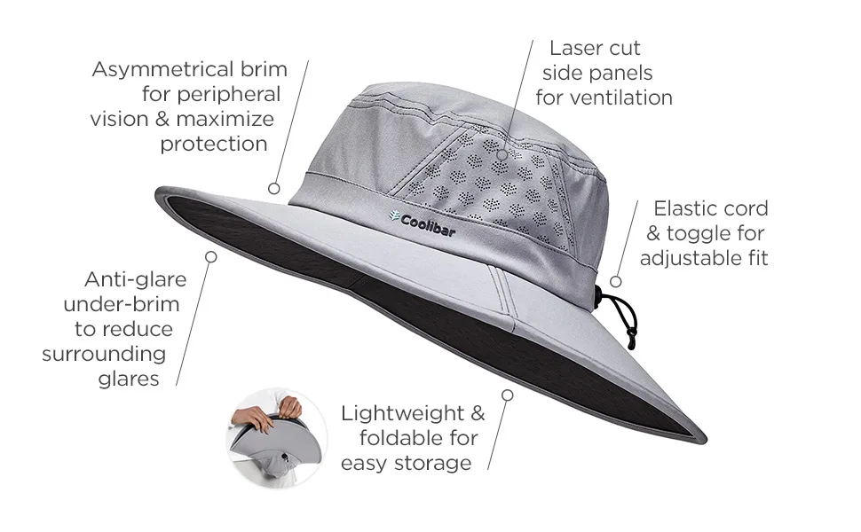 Coolibar UPF 50+ Men's Women's Fore Golf Hat - Sun Protective Large White/Steel Grey - Coolibar