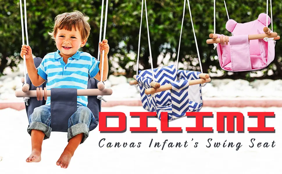 Baby Canvas Hanging Swing Seat Toddler Secure Indoor & Outdoor Hammock Toy Grey Dark Grey - product information 10