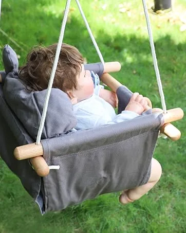Baby Canvas Hanging Swing Seat Toddler Secure Indoor & Outdoor Hammock Toy Grey Dark Grey - product information 2