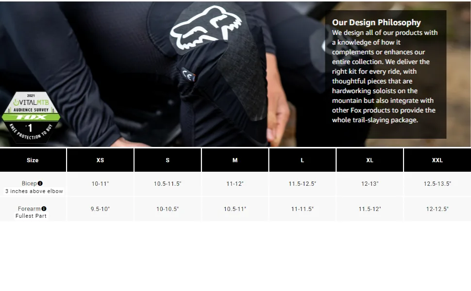 Fox Racing Enduro Pro Mountain Biking Elbow Guards Large - MTB Enduro Elbow Guard Sizing Chart