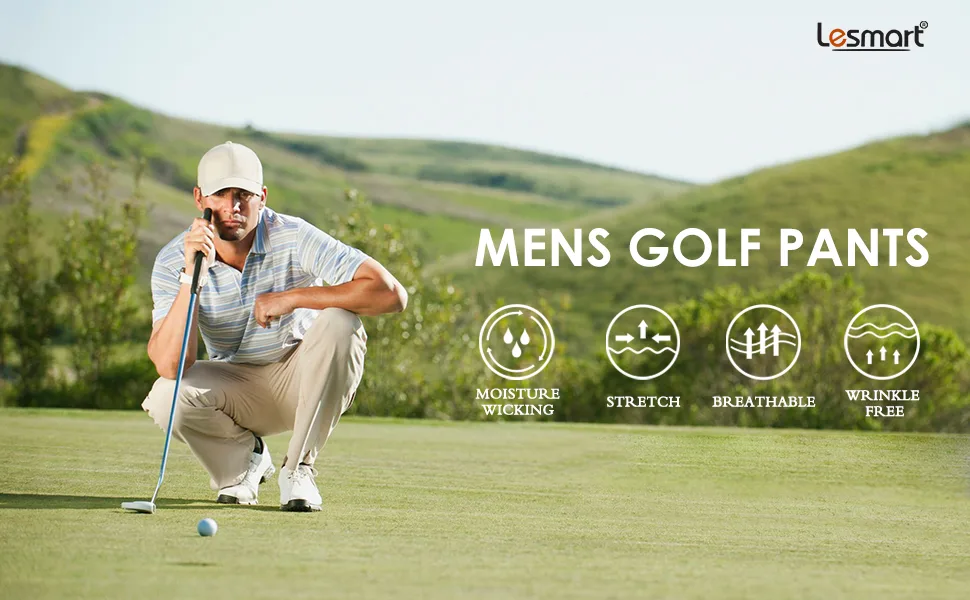 Lesmart Mens Golf Pants Stretch Lightweight Slim Fit Breathable Dry Fit Golf Pants with Pockets Light Blue Plaid 46W x 32L - 18618