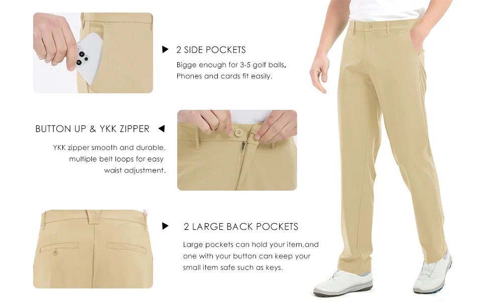 Lesmart Mens Golf Pants Stretch Lightweight Slim Fit Breathable Dry Fit Golf Pants with Pockets Light Blue Plaid 46W x 32L - golf