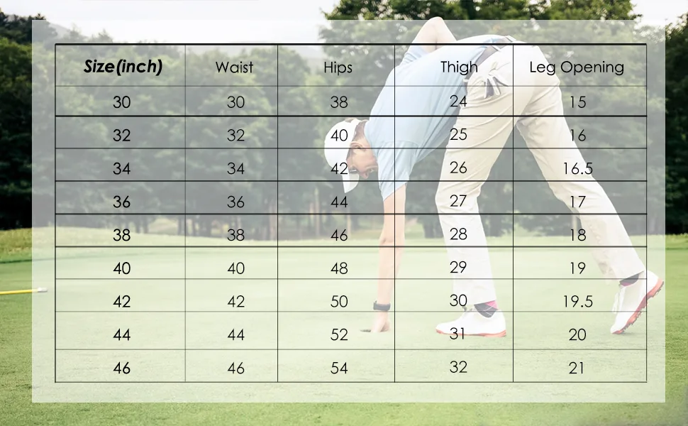 Lesmart Mens Golf Pants Stretch Lightweight Slim Fit Breathable Dry Fit Golf Pants with Pockets Light Blue Plaid 46W x 32L - size chart